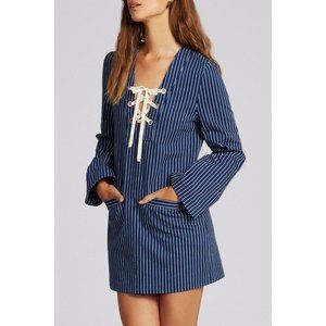 Alice McCall Size 6 Lily's Lyrics Denim Dress In Indigo Pinstriped
